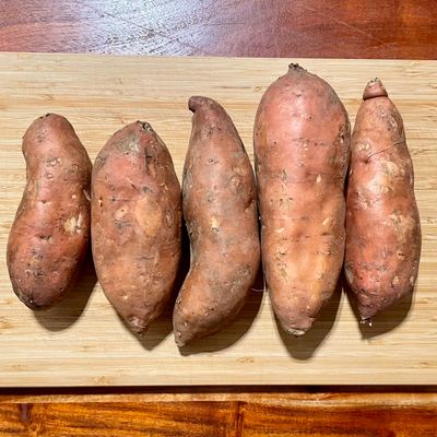 sweet potatoes ready to cut